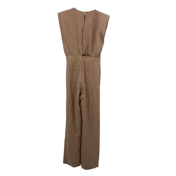 NONchalant Label Josie Jumpsuit S Sleeveless Padded Keyhole Pocket Pleated Camel - Picture 4 of 9